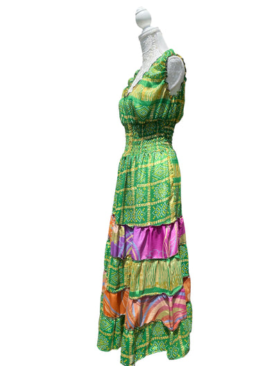 Long Summer Dress recycled Sari-Silk Boho Hippy Festival party outfit UK 8-12