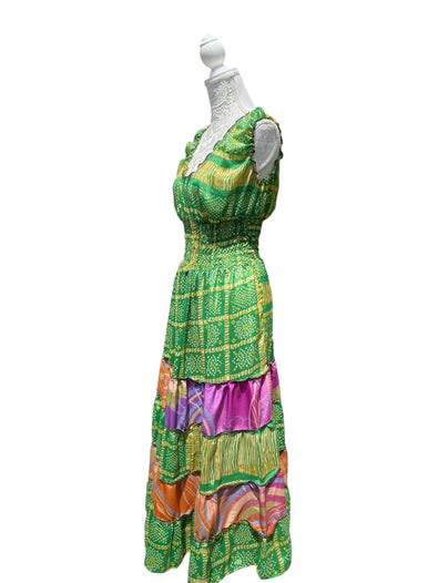 Long Summer Dress recycled Sari-Silk Boho Hippy Festival party outfit UK 8-12