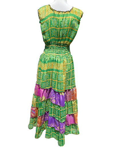 Long Summer Dress recycled Sari-Silk Boho Hippy Festival party outfit UK 8-12