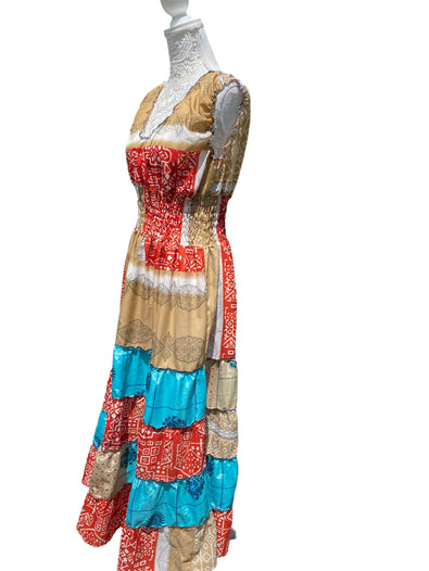 Long Summer Dress recycled Sari-Silk Boho Hippy Festival party outfit UK 8-12