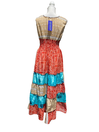 Long Summer Dress recycled Sari-Silk Boho Hippy Festival party outfit UK 8-12