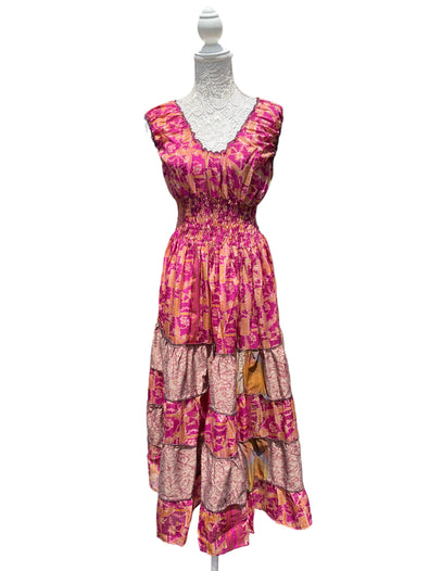 Long Summer Dress recycled Sari-Silk Boho Hippy Festival party outfit UK 8-12