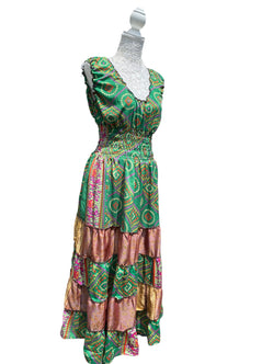 Long Summer Dress recycled Sari-Silk Boho Hippy Festival party outfit UK 8-12