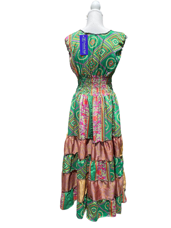 Long Summer Dress recycled Sari-Silk Boho Hippy Festival party outfit UK 8-12