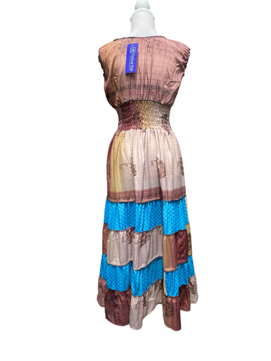 Long Summer Dress recycled Sari-Silk Boho Hippy Festival party outfit UK 8-12