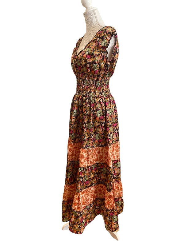 Long Summer Dress recycled Sari-Silk Boho Hippy Festival party outfit UK 8-12