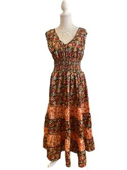 Long Summer Dress recycled Sari-Silk Boho Hippy Festival party outfit UK 8-12