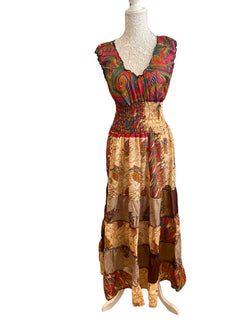 Long Summer Dress recycled Sari-Silk Boho Hippy Festival party outfit UK 8-12