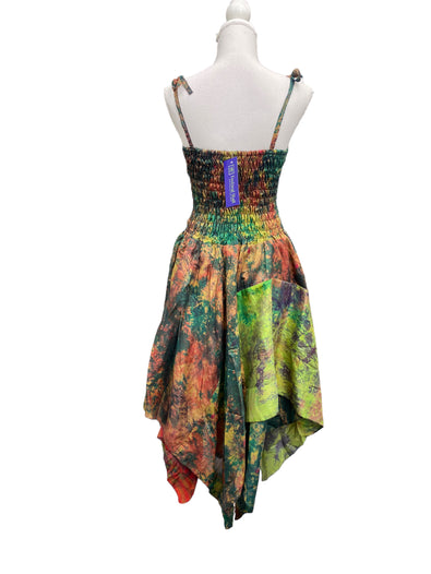 Festival Dress Sexy Boho Pixie SILK hanky hem GREEN Hippy gypsy summer UK 8-14