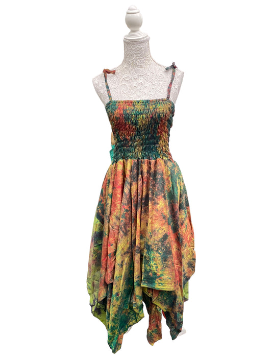 Festival Dress Sexy Boho Pixie SILK hanky hem GREEN Hippy gypsy summer UK 8-14