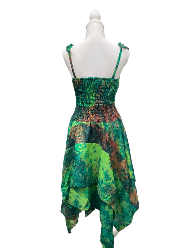 Festival Dress Sexy Boho Pixie SILK hanky hem GREEN Hippy gypsy summer UK 8-14