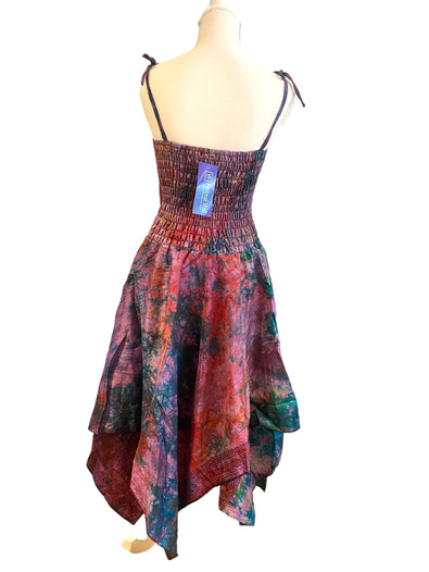 Festival summer Dress Sexy Boho Pixie SILK hanky hem PURPLE Hippy gypsy sun 8-14