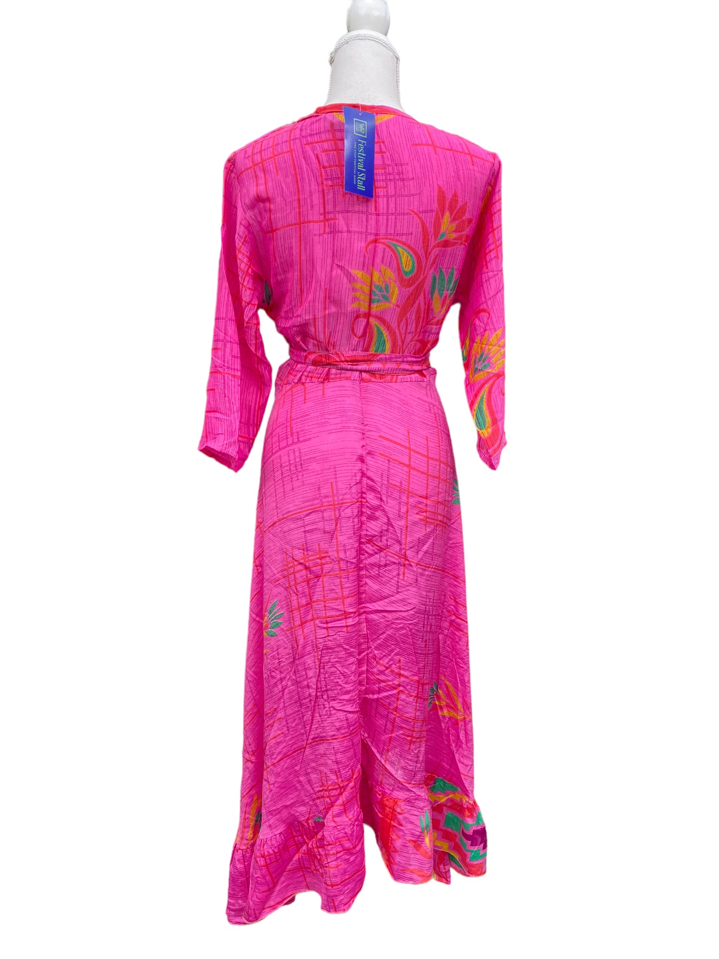 Long Wrap Dress pretty summer Boho hippy Festival maxi Sari-Silk UK 8 10 12 14