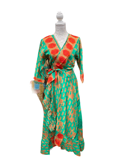 Festival Stall LTD Boho festival Clothing Long Wrap Dress pretty summer Boho hippy Festival maxi Sari - Silk UK 8 10 12 14