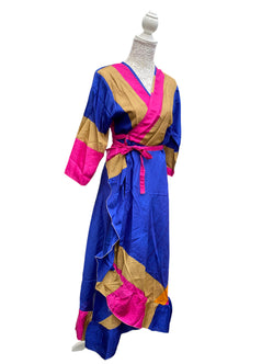 Long Wrap Dress pretty summer Boho hippy Festival maxi Sari-Silk UK 8 10 12 14