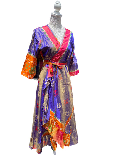 Festival Stall LTD Boho festival Clothing Long Wrap Dress pretty summer Boho hippy Festival maxi Sari - Silk UK 8 10 12 14