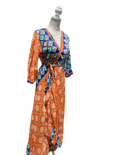 Festival Stall LTD Boho festival Clothing Long Wrap Dress pretty summer Boho hippy Festival maxi Sari - Silk UK 8 10 12 14