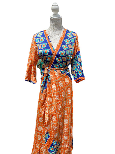 Festival Stall LTD Boho festival Clothing Long Wrap Dress pretty summer Boho hippy Festival maxi Sari - Silk UK 8 10 12 14