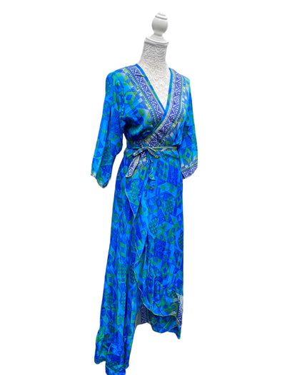 Festival Stall LTD Boho festival Clothing Long Wrap Dress pretty summer Boho hippy Festival maxi Sari - Silk UK 8 10 12 14