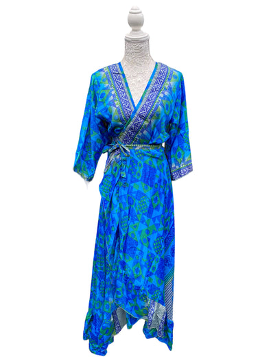 Festival Stall LTD Boho festival Clothing Long Wrap Dress pretty summer Boho hippy Festival maxi Sari - Silk UK 8 10 12 14