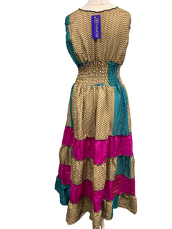 Long Summer Dress recycled Sari-Silk Boho Hippy Festival party outfit UK 8-12