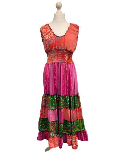 Long Summer Dress recycled Sari-Silk Boho Hippy Festival party outfit UK 8-12