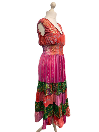 Long Summer Dress recycled Sari-Silk Boho Hippy Festival party outfit UK 8-12