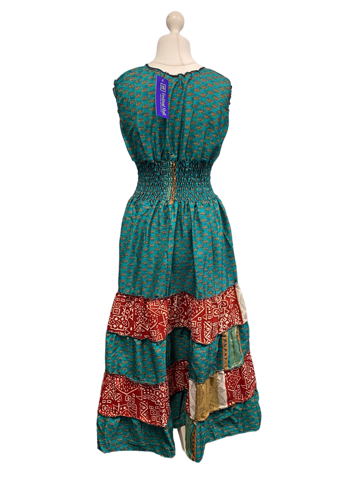 Long Summer Dress recycled Sari-Silk Boho Hippy Festival party outfit UK 8-12