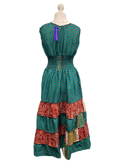 Long Summer Dress recycled Sari-Silk Boho Hippy Festival party outfit UK 8-12