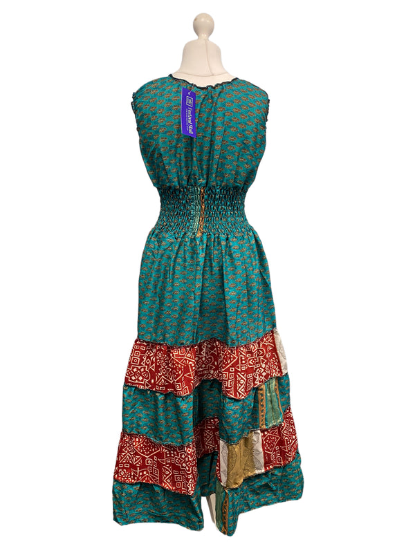 Long Summer Dress recycled Sari-Silk Boho Hippy Festival party outfit UK 8-12