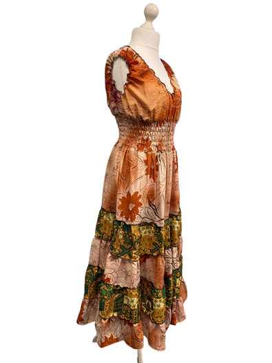 Long Summer Dress recycled Sari-Silk Boho Hippy Festival party outfit UK 8-12