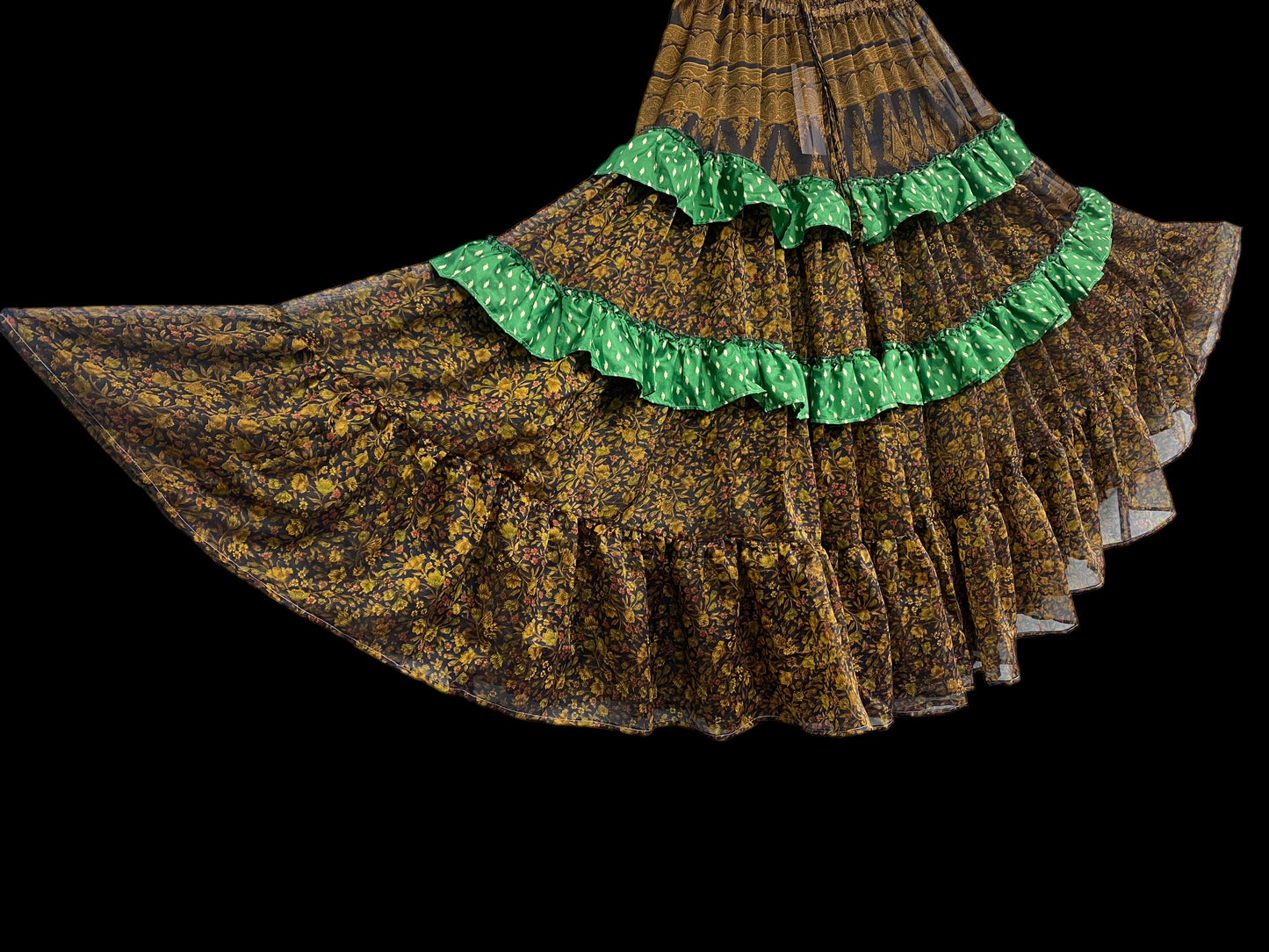 Summer Flamenco 25 yard circle SKIRT, Boho Gypsy Hippy Steampunk Festival party, Flamenco Belly Dance ATS Tribal fusion