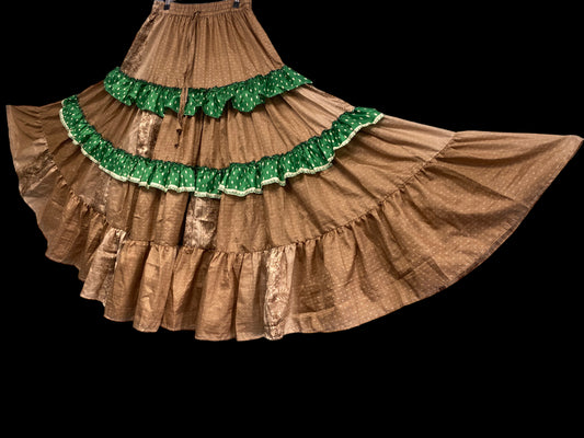 Golden Shimmer 25 yard circle SKIRT, Boho Gypsy Hippy Steampunk Festival party, Flamenco Belly Dance ATS Tribal fusion