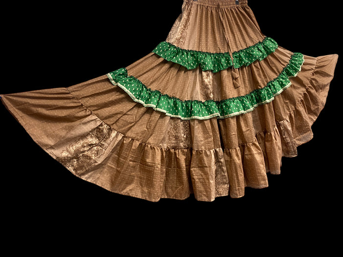 Golden Shimmer 25 yard circle SKIRT, Boho Gypsy Hippy Steampunk Festival party, Flamenco Belly Dance ATS Tribal fusion