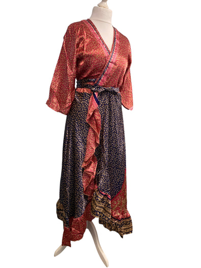 Festival Stall LTD Boho festival Clothing Long Wrap Dress 60s 70s Revival Boho hippy Festival maxi Sari - Silk UK 8 - 14