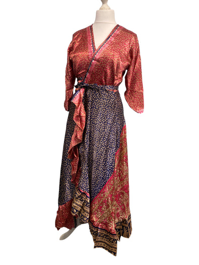 Festival Stall LTD Boho festival Clothing Long Wrap Dress 60s 70s Revival Boho hippy Festival maxi Sari - Silk UK 8 - 14