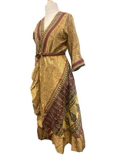 Festival Stall LTD Boho festival Clothing Long Wrap Dress 60s 70s Revival Boho hippy Festival maxi Sari - Silk UK 8 - 14