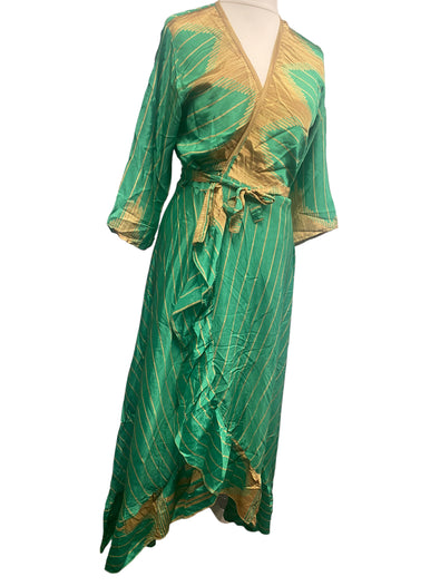 Festival Stall LTD Boho festival Clothing Long Wrap Dress 60s 70s Revival Boho hippy Festival maxi Sari - Silk UK 8 - 14