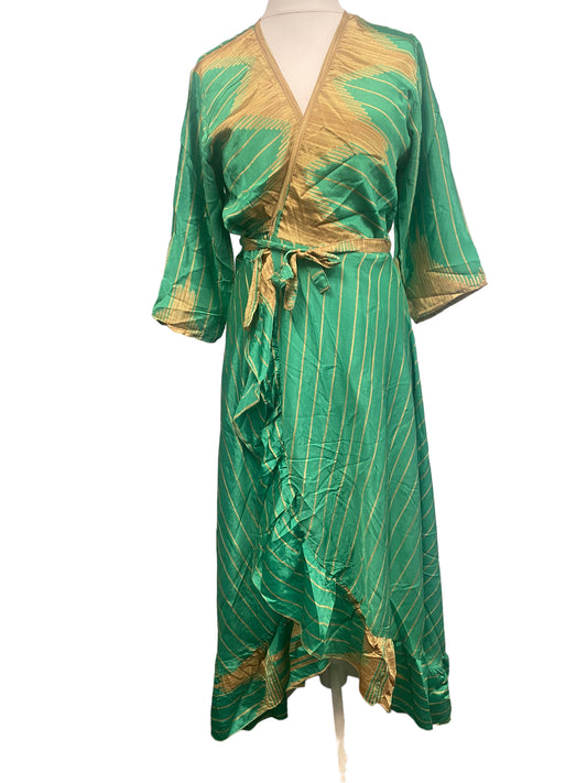 Festival Stall LTD Boho festival Clothing Long Wrap Dress 60s 70s Revival Boho hippy Festival maxi Sari - Silk UK 8 - 14