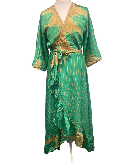 Festival Stall LTD Boho festival Clothing Long Wrap Dress 60s 70s Revival Boho hippy Festival maxi Sari - Silk UK 8 - 14