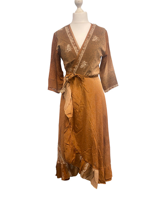 Festival Stall LTD Boho festival Clothing Long Wrap Dress 60s 70s Revival Boho hippy Festival maxi Sari - Silk UK 8 - 14