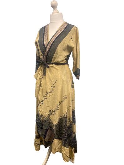 Festival Stall LTD Boho festival Clothing Long Wrap Dress 60s 70s Revival Boho hippy Festival maxi Sari - Silk UK 8 - 14