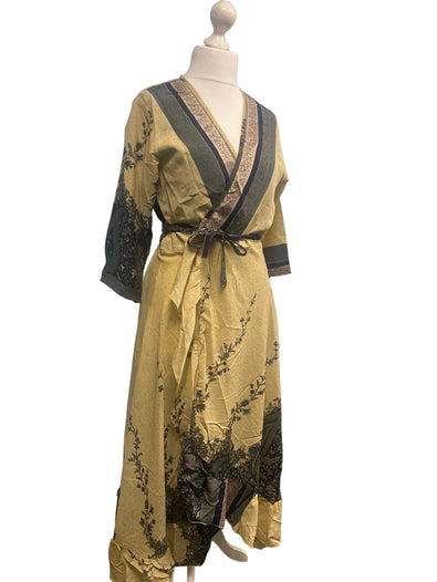 Festival Stall LTD Boho festival Clothing Long Wrap Dress 60s 70s Revival Boho hippy Festival maxi Sari - Silk UK 8 - 14