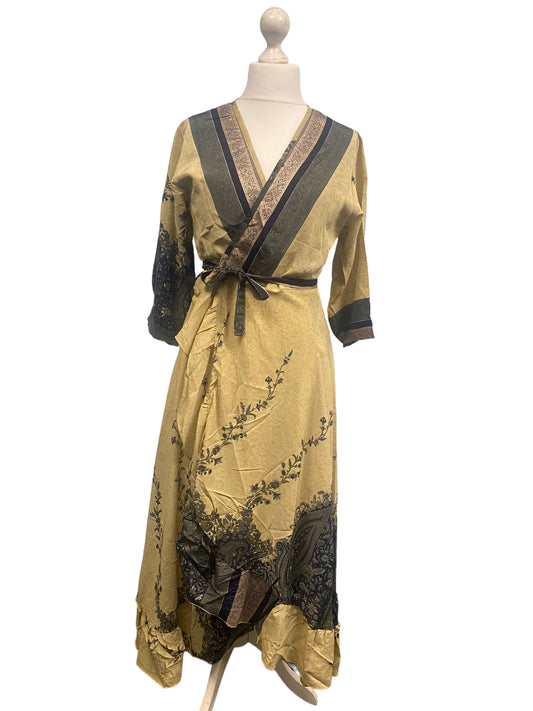 Festival Stall LTD Boho festival Clothing Long Wrap Dress 60s 70s Revival Boho hippy Festival maxi Sari - Silk UK 8 - 14