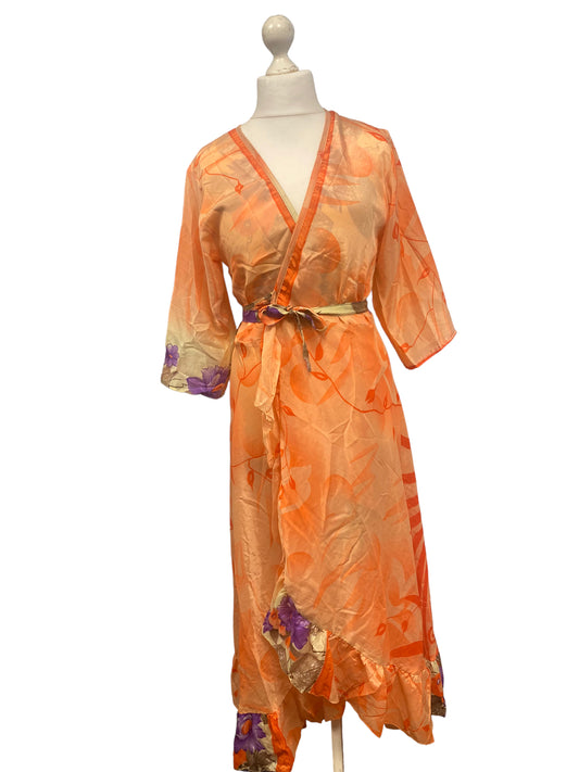 Festival Stall LTD Boho festival Clothing Long Wrap Dress 60s 70s Revival Boho hippy Festival maxi Sari - Silk UK 8 - 14