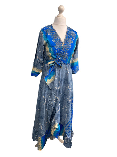 Festival Stall LTD Boho festival Clothing Long Wrap Dress 60s 70s Revival Boho hippy Festival maxi Sari - Silk UK 8 - 14