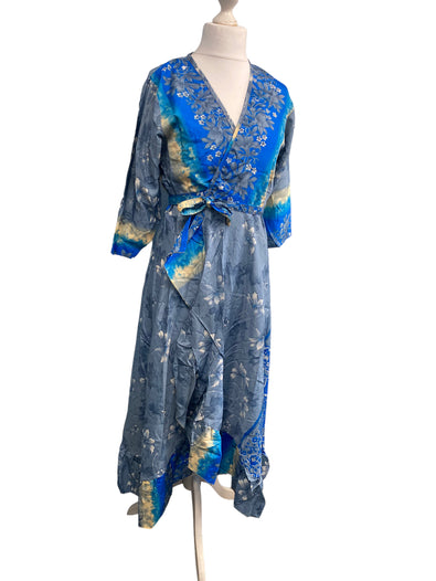 Festival Stall LTD Boho festival Clothing Long Wrap Dress 60s 70s Revival Boho hippy Festival maxi Sari - Silk UK 8 - 14