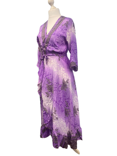 Festival Stall LTD Boho festival Clothing Long Wrap Dress 60s 70s Revival Boho hippy Festival maxi Sari - Silk UK 8 - 14