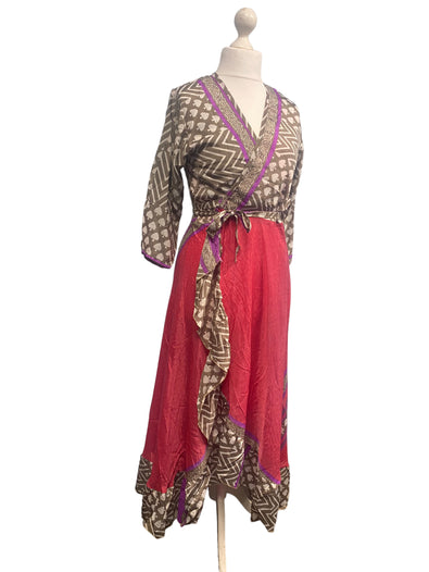 Festival Stall LTD Boho festival Clothing Long Wrap Dress 60s 70s Revival Boho hippy Festival maxi Sari - Silk UK 8 - 14