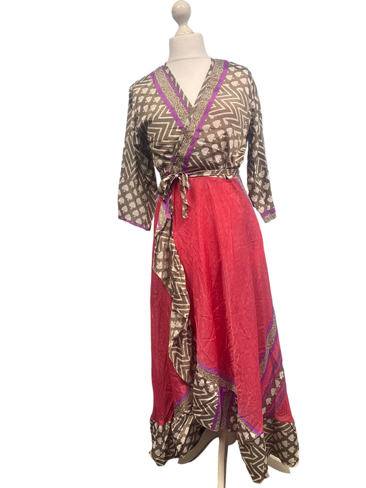 Festival Stall LTD Boho festival Clothing Long Wrap Dress 60s 70s Revival Boho hippy Festival maxi Sari - Silk UK 8 - 14